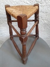 Tabouret tripode paille design 50 70 style dudouyt chaleyssin Robert ? Art Deco 