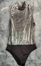 Bodysuit One Piece Womens SZ S Shimmer Gray Metallic Black Bottom