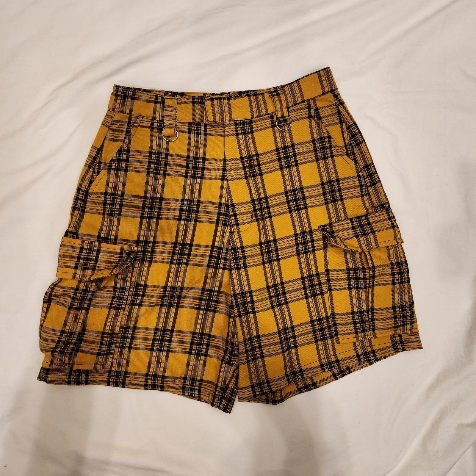 Hot Topic Mustard Yellow Plaid Cargo Shorts Womens Small S Teen