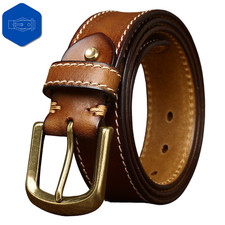 Brown GENUINE LEATHER Luxury Belt Mens Classic Fashion Waist Strap Pin Buckle