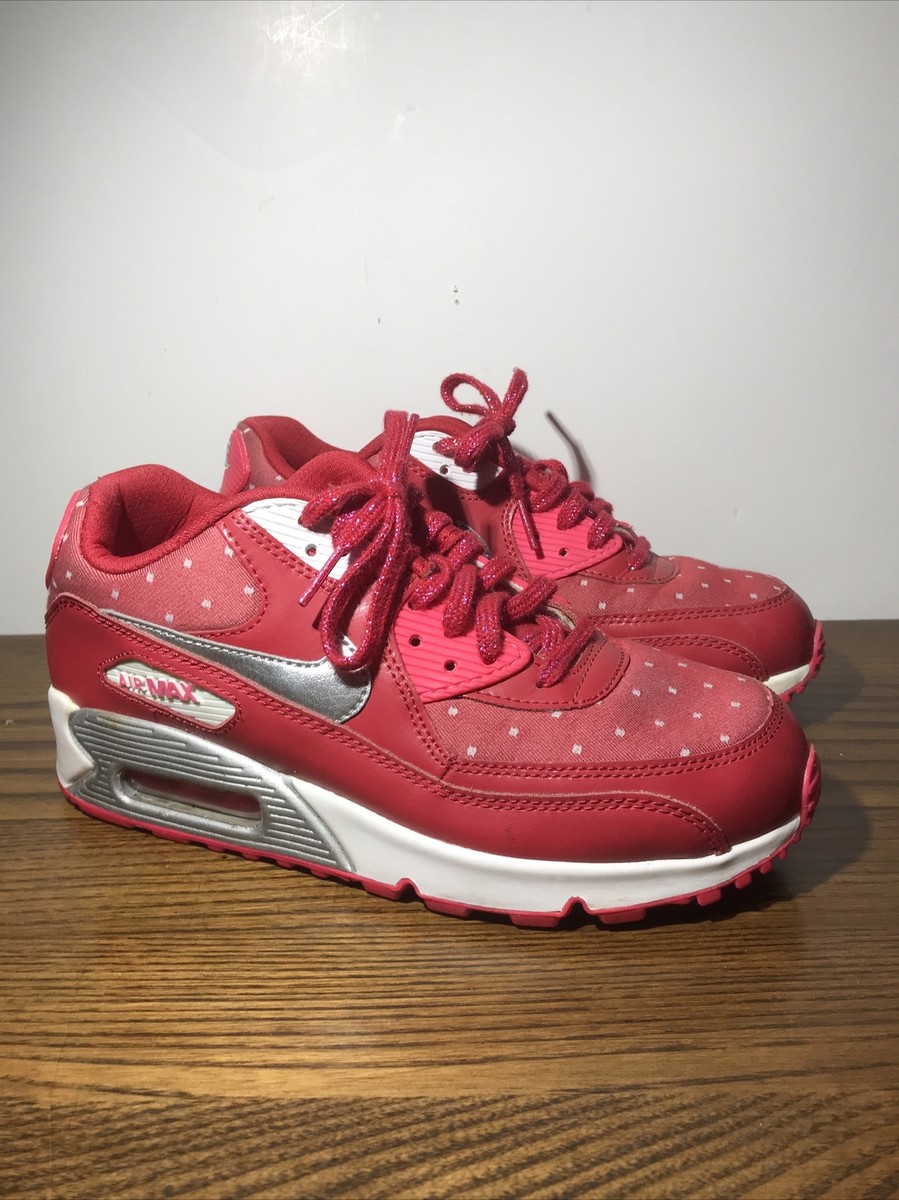 Nike Air Max 90 Print Red Pink Shoes Sneakers 704953-602 Girls 6Y Excellent  Cond