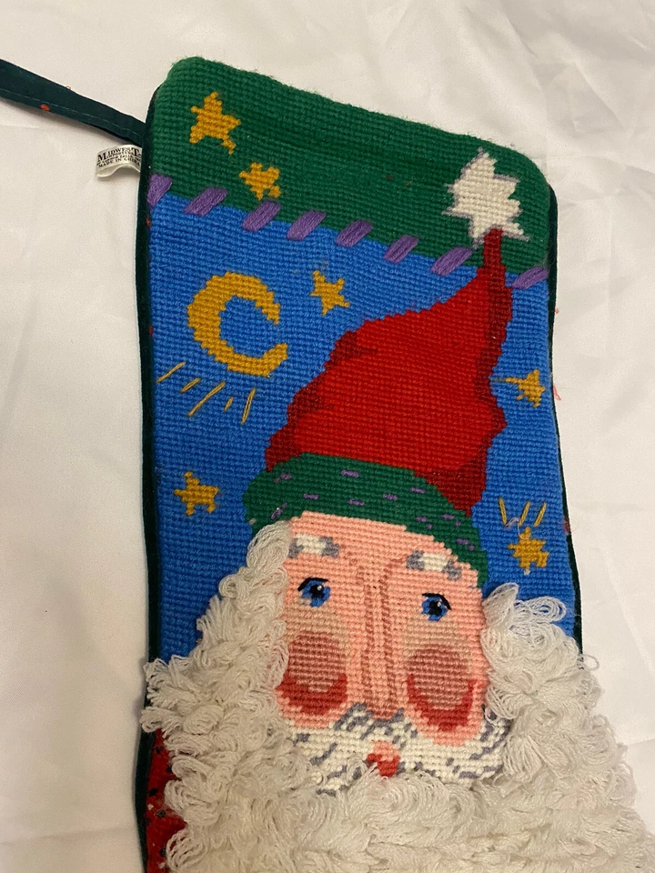 中西部进口商圣诞老人针绣长袜带绿色天鹅绒背面 — 第 4/4 张图片