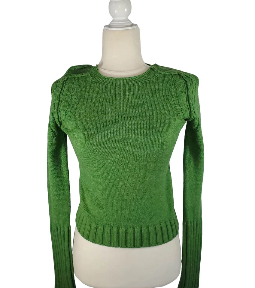 ¡Nuevo! Suéter Corto Pequeño Laurie B Mezcla Lana Verde Tejido con Cable Capucha a Presión Foto 2 de 4