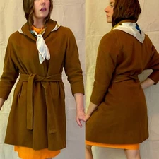 Vintage 50s Copper Brown Cashmere Wrap Coat Einiger Tailored La Vigna One Size