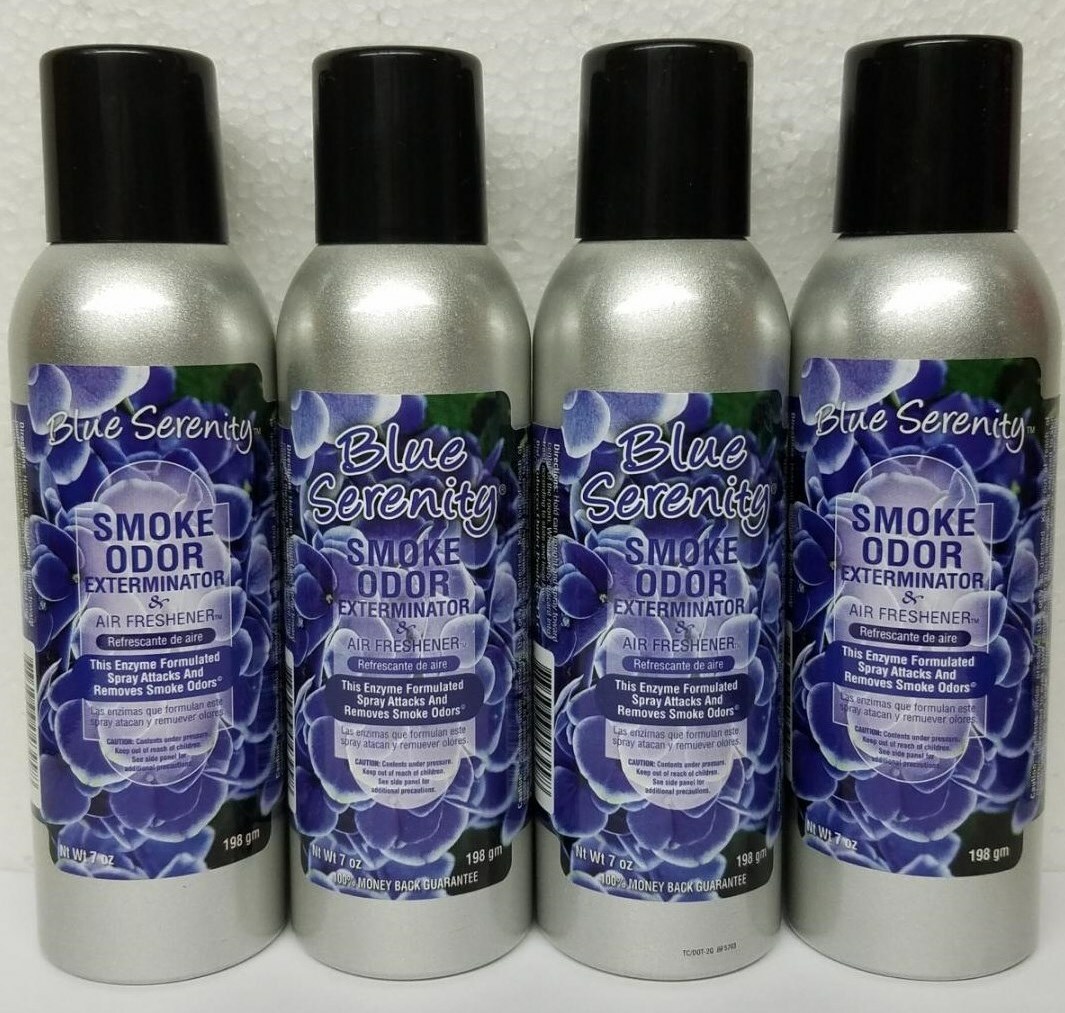 Smoke Odor Exterminator Blue Serenity 7 oz Large Spray Set of Four Cans