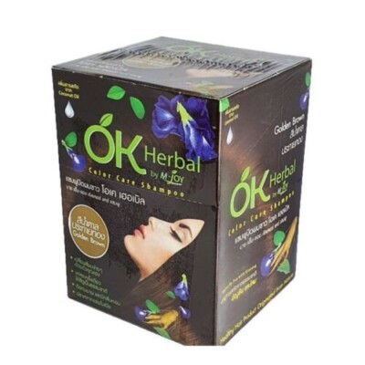 OK Herbal Shampoo Color Care Golden Brown  To Cover white Hair Color 30ml x12
