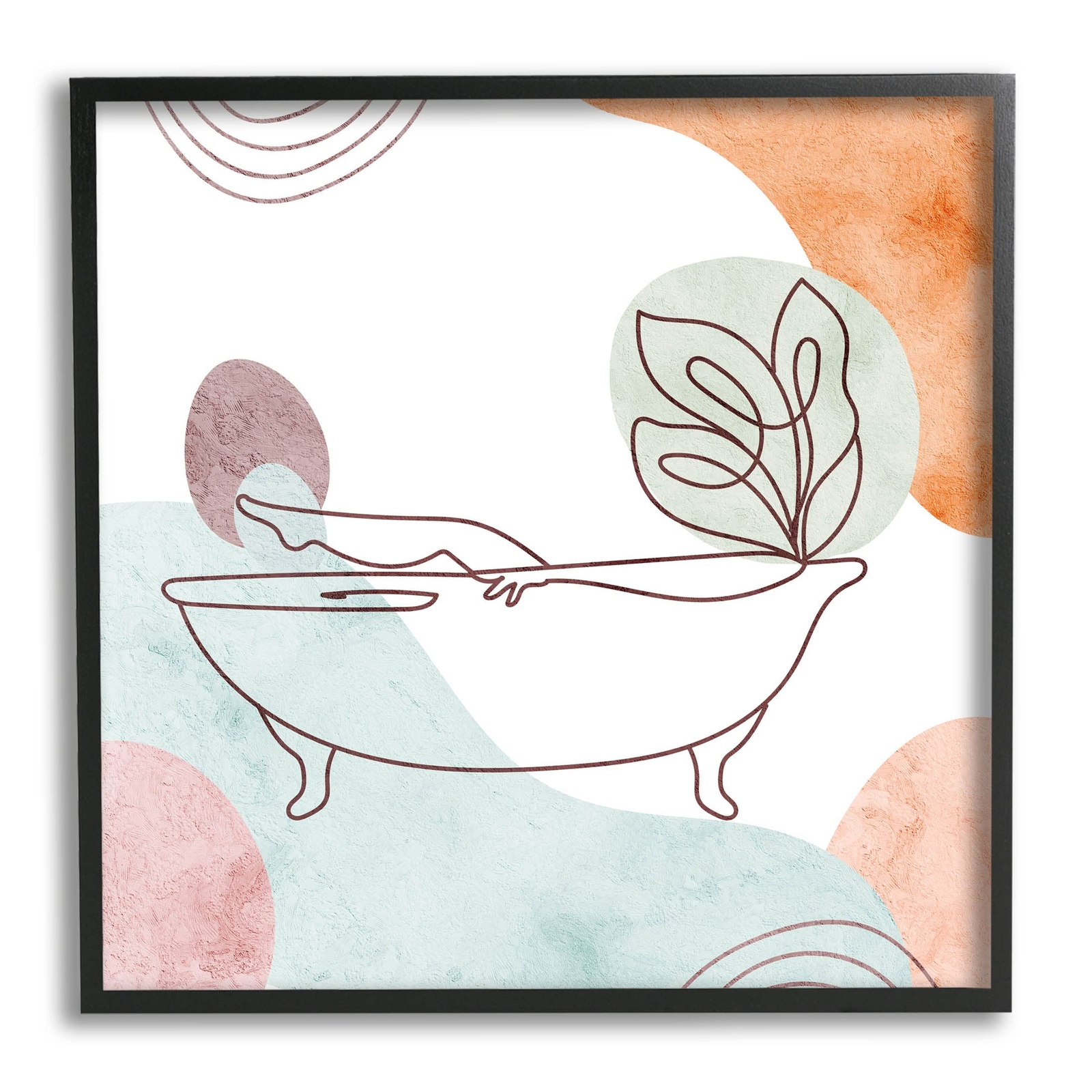 Girl in Tub Floral Geometric Shapes Giclee Framed Wall Art, Design by Lil' Rue