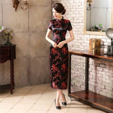 Chinese Summer Cheongsam Women Long Dress Silk Satin Qipao Size S to 6XL