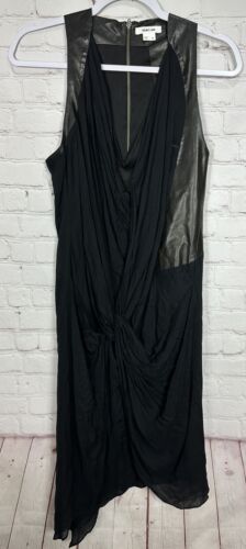 Helmut Lang Asymmetrical Silk Viscose lamb leather sleeveless midi dress sz 4