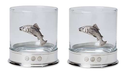 Salmon Hip Flask or Whisky Glass Pewter fishing reel - river fly fishing trout - 第 6/7 張圖片