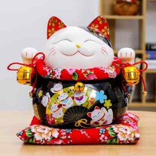10 inch Japanese Ceramic Maneki Neko Lucky Cat Statue Porcelain Black Fortune