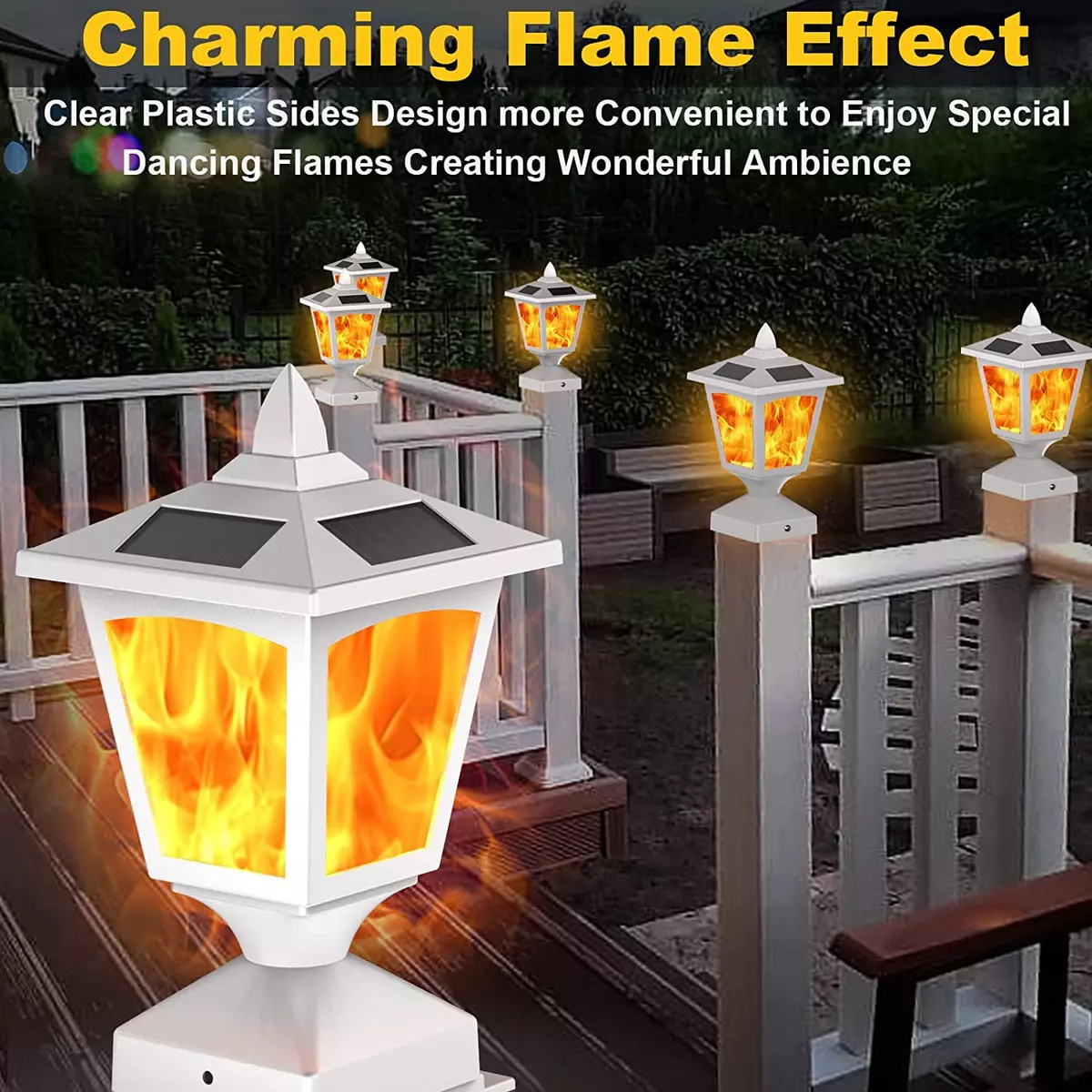 Solar Post Flame Light Outdoor Deck Fence Post Cap LED Light Waterproof 4X4 5X5