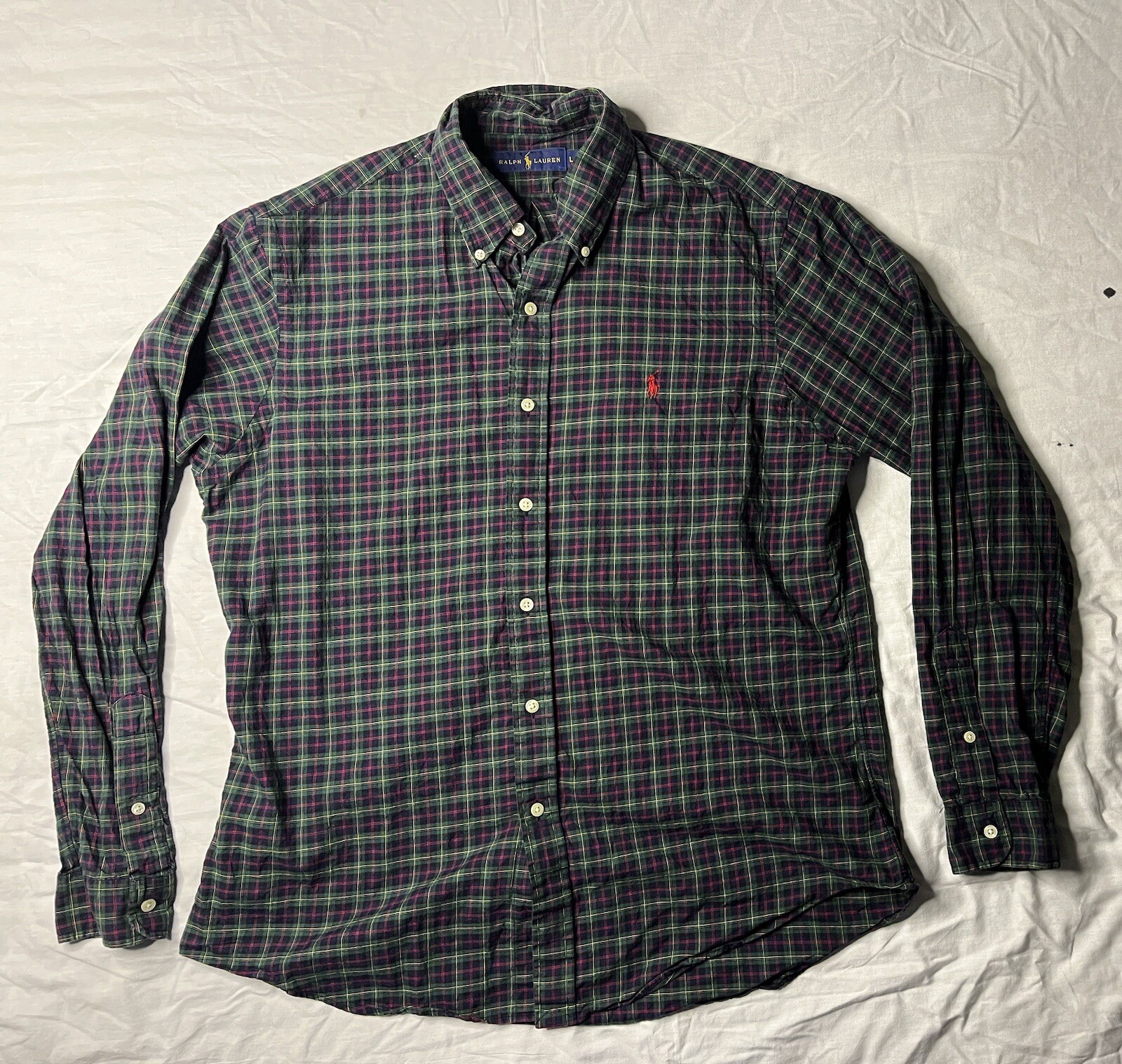 Polo Ralph Lauren camicia uomo taglia grande quadri manica lunga bottoni logo pony