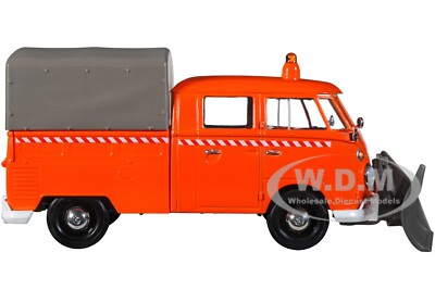 VOLKSWAGEN TYPE 2 (T1) PICKUP ORANGE W/ SNOW PLOW 1/24 DIECAST BY