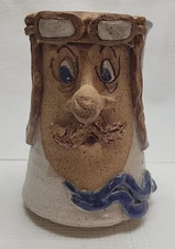 Vintage 3D Ugly Funny Face Pilot Barnstormer  Stoneware  Pottery