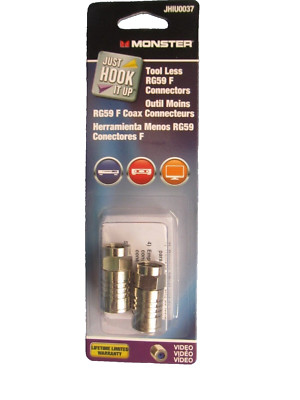 Monster Tool Less RG 59 F Connectors  #JHIU0037  Package of 2   NEW