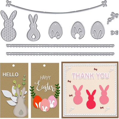 3 Pieces Easter Eggs Frame Cutting Dies for Card Making, Easter Bunny Die Cuts S