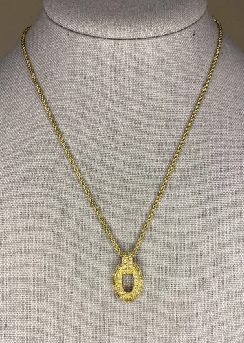Collana con ciondolo cerchio Christian Dior in metallo e strass tono oro (16 pollici)