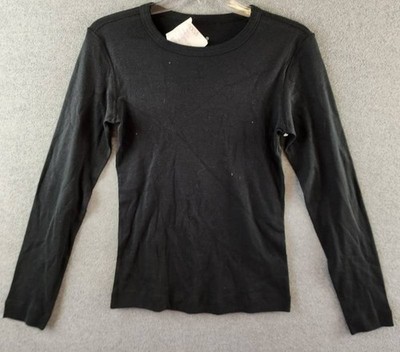 Three Dots Long-Sleeve Crewneck T-Shirt Women's Small Black Solid Pullover