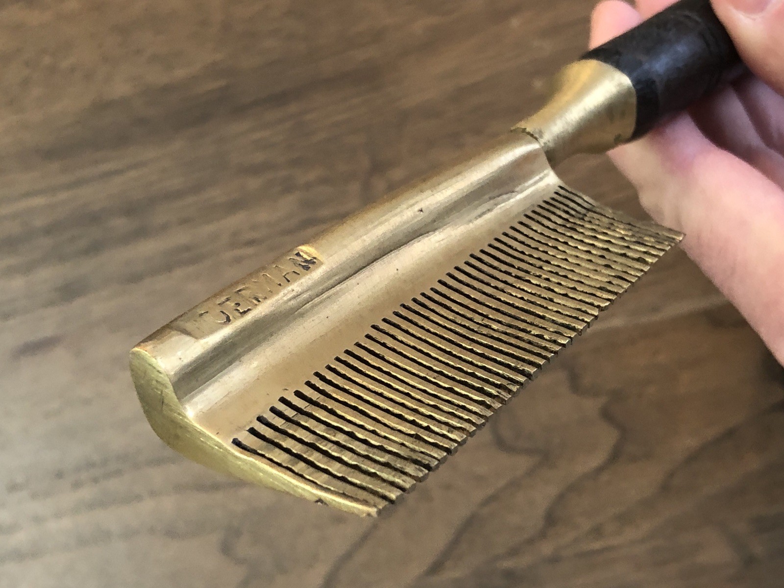 Vintage Brass Hot Comb Hair Straightener With Wood Handle German