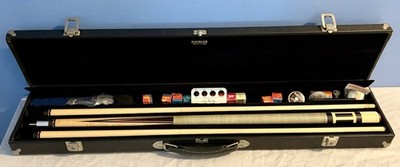 Vintage Huebler Pool Cue Stick w/ 2 Shafts & Original Case ( 11-14