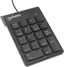 Manhattan Numeric USB Wired Keypad 18 Full-Size Keys & USB Type C Adapter, Black
