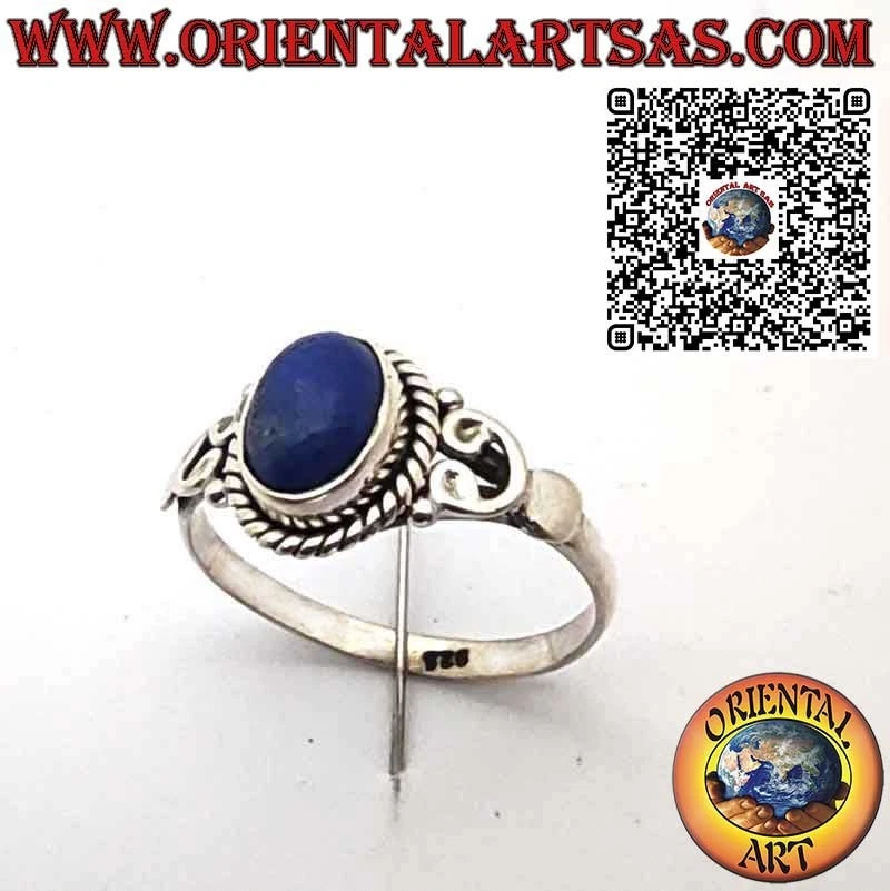 Anello a forma di pera in lapislazzuli naturale, argento