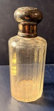 Vintage Cut Glass Perfume Bottle with Ornate Metal Screw Cap Stopper