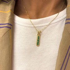 1.30 Ct Round Cut Lab Created Emerald Necklace 14K Yellow Gold Plated 18"Chain