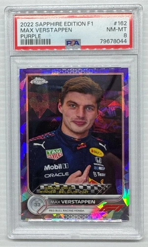 2022 Topps Chrome Sapphire F1 Max Verstappen Refractor Purple #6/10 PSA 8