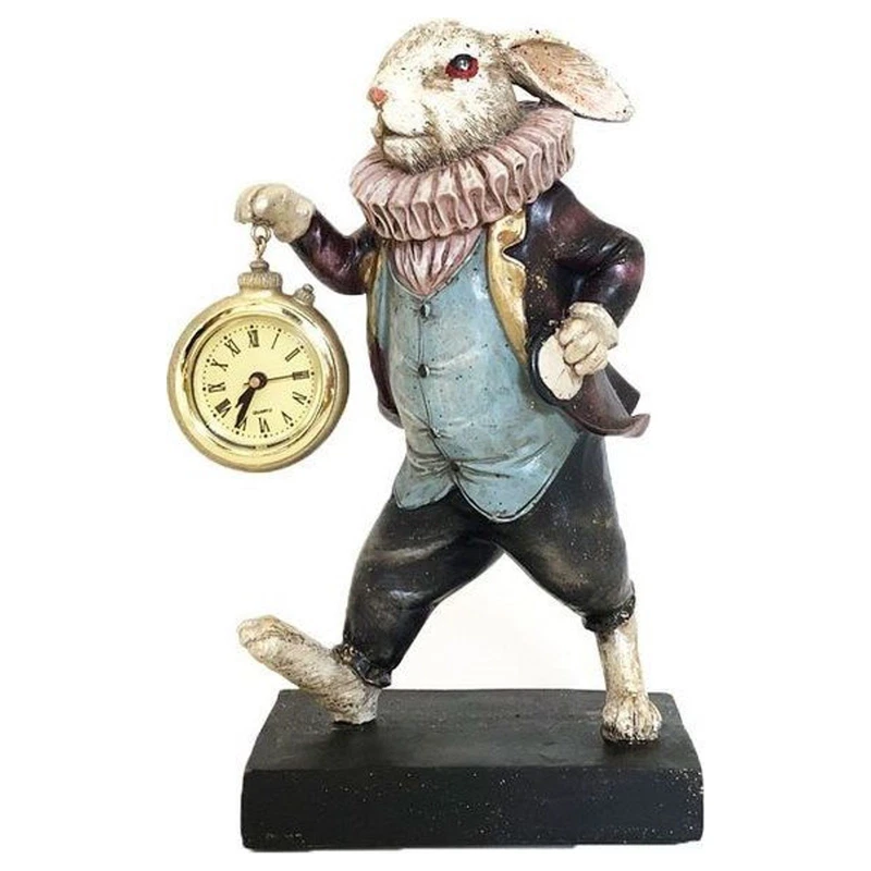 Statua Coniglio con Orologio Giacca Scura 15x10x24 cm Soprammobile Decorativo, fotografia 8 di 9