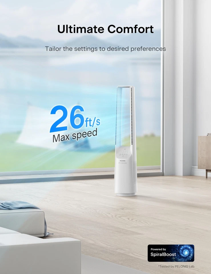 Ventilador de torre sin aspas con flujo de aire potente de 26-33 pies, compatible con Alexa y Google... Foto 2 de 4