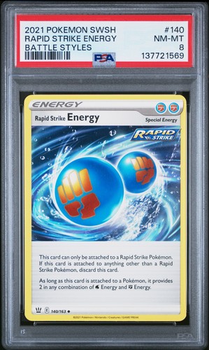 2021 POKEMON SWORD & SHIELD BATTLE STYLES #140 RAPID STRIKE ENERGY PSA 8 - Picture 1 of 2