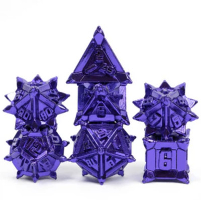 Cusdie Metal Dice Pathfinder Purple Warrior's Flail Purple RPG Set Leather Pouch