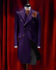 Men's Long Wool Overcoat Wide Peak Lapel Formal Business Wear Men Winter Coats