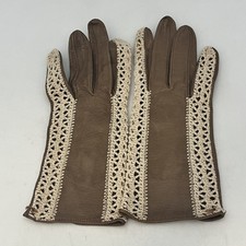 Vintage Brown Leather Very Small Kid's Gloves Crotchet Details