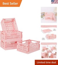 4-Pack Pink Baskets Plastic Storage Crate Small Baskets for Organizing Collap...