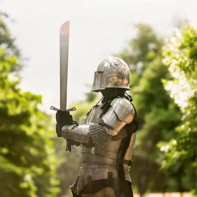 Conjunto de armadura de cuerpo completo de acero calibre 18 casco medieval LARP y placa de cosplay armadura Foto 2 de 4