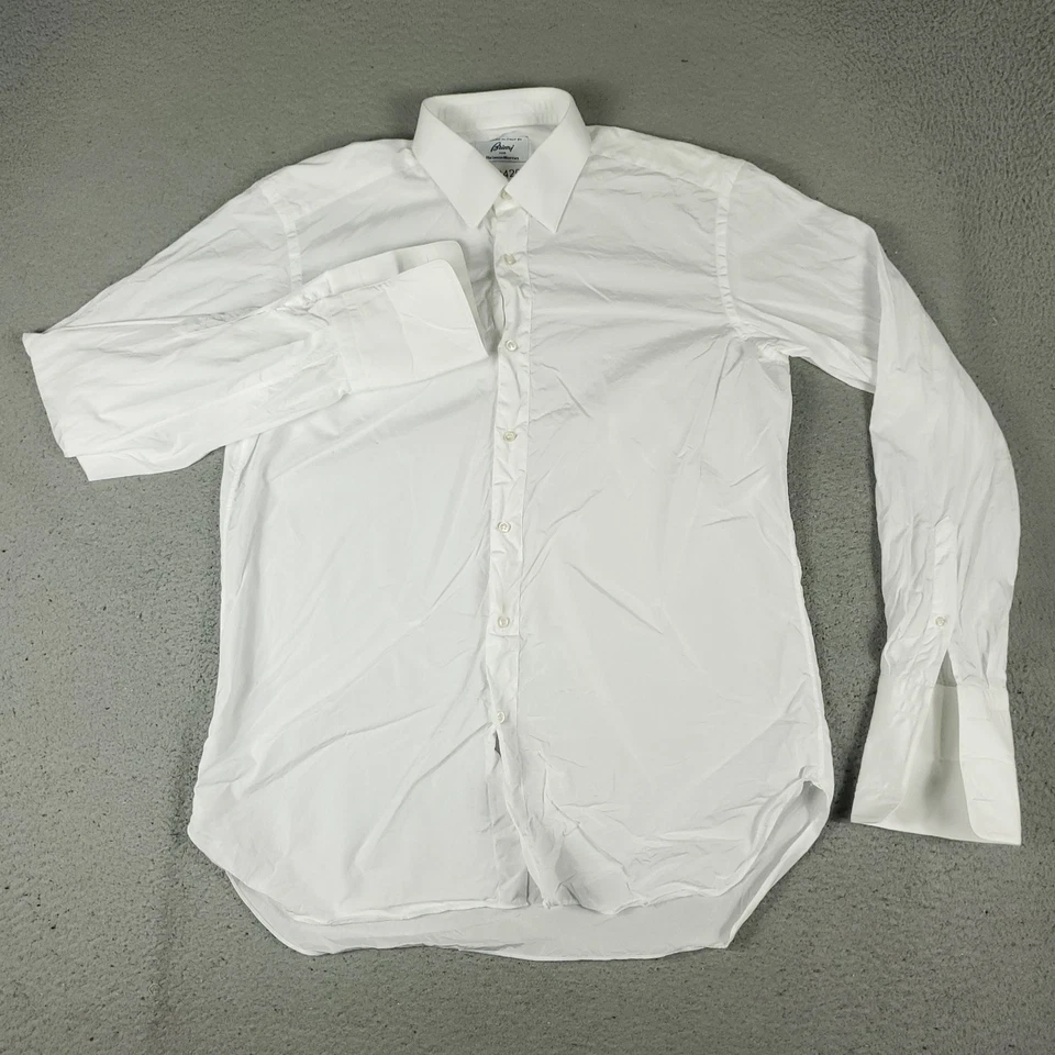 Camisa Brioni Para Hombre Talla 15.5 Blanca Puño Francés Vestido Abotonado Manga Larga * Foto 2 de 4