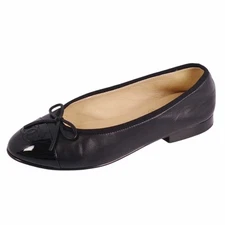 CHANEL PUMPS Ballerina G02819 Flat Ballet Shoes Coco Mark Cap Toe Used MOLO-0
