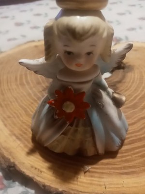 Vintage Inarco  Angel With Poinsettia And Bell. Japan E-1187 4''Tall Defects Vtg
