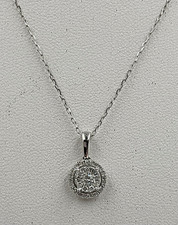 10K White Gold .32cttw Diamond Cluster Pendant Necklace Adjustable 15.5" - 17.5"