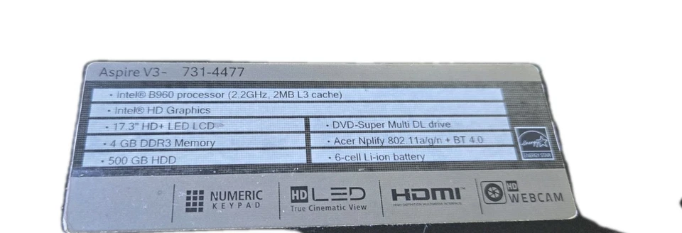 Portátil Acer Aspire V3 731-4477 15" VENDIDO COMO ESTÁ PARA REPUESTOS Foto 2 de 4