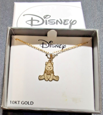 10k Gelbgold Winnie Puuh Disney Anhänger Halskette & 18'' Gold gefüllt Kette