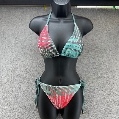 Mitos Elysium Lines Bikini Set Womens Large Green Tropical Embroidered NWT