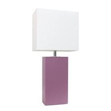 Elegant Designs LT1025-PRP Modern Leather Table Lamp with White Fabric Shade,...