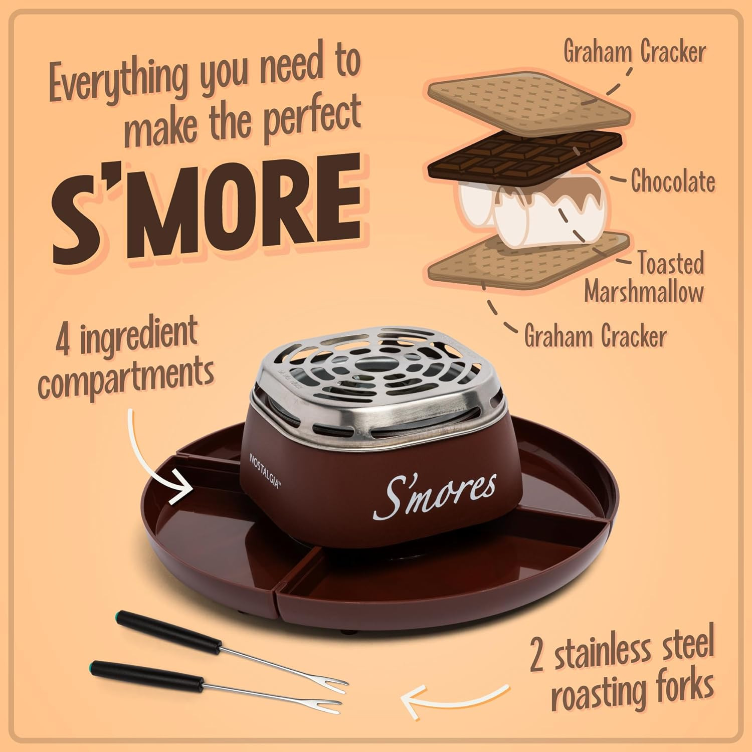Tabletop Indoor Electric S'Mores Maker - Smores Kit with Marshmallow Roasting St