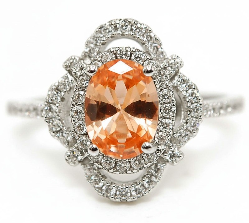 2CT  Padparadscha 925 Solid Sterling Silver Ring Sz 8 NF1-2