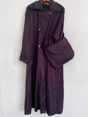 BAG IT Long Trenchcoat Women L Purple Metallic Double Breasted Relaxed Retro 
