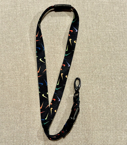Unisex Nike Black/Rainbow Swoosh Breakaway Lanyard with Pivoting Clip FREE SHIP